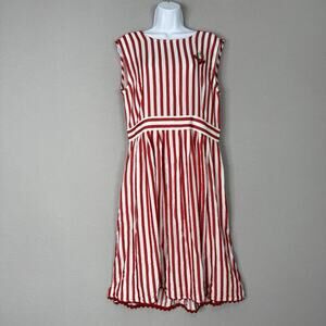 Mademoiselle YeYe Womens Dress XL Red Pick A Cherry Striped Retro Pinup Sundress